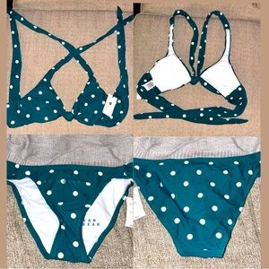 New Shade & Shore Bikini Top M Bottom S Polka Dot Jungle Green
